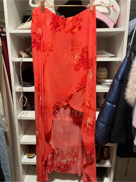 All Saints Dresses & Skirts - AllSaints Coral Red Floral High-Low Wrap Skirt